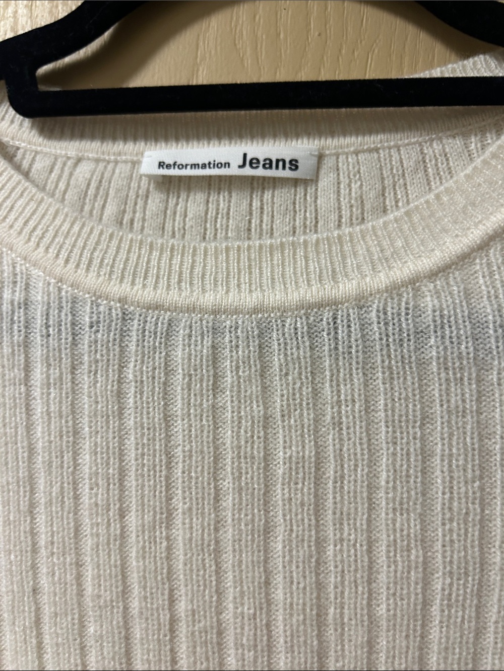 Reformation jeans off White Ribbed cashmere Crewneck thin Sweater MED - Picture 7 of 11